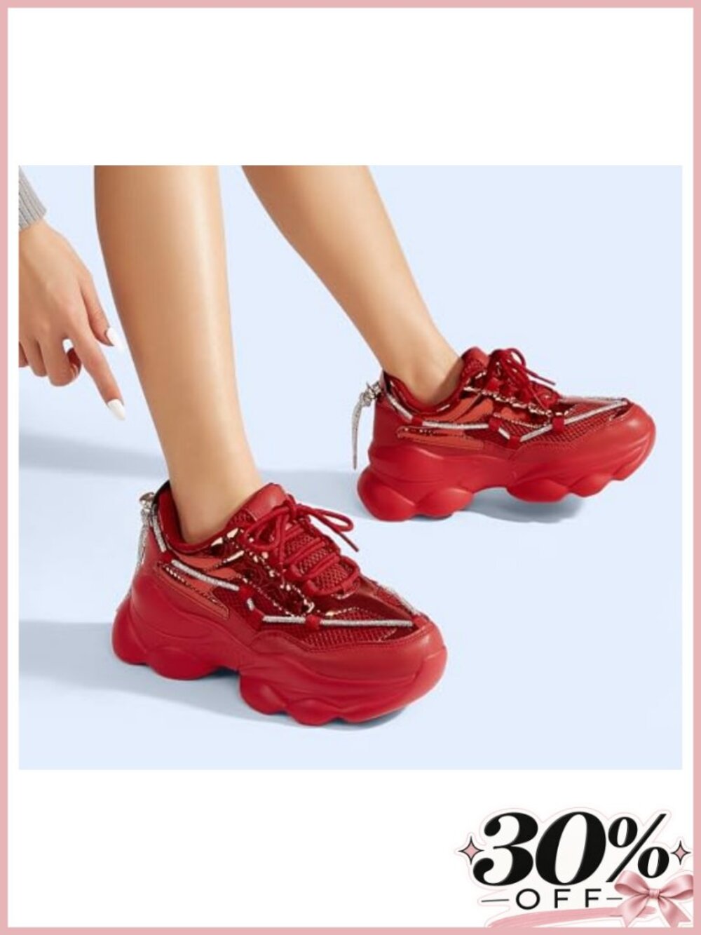 Women's Chunky Platform Sneakers with Rhinestone Rope - Picture 6 of 6